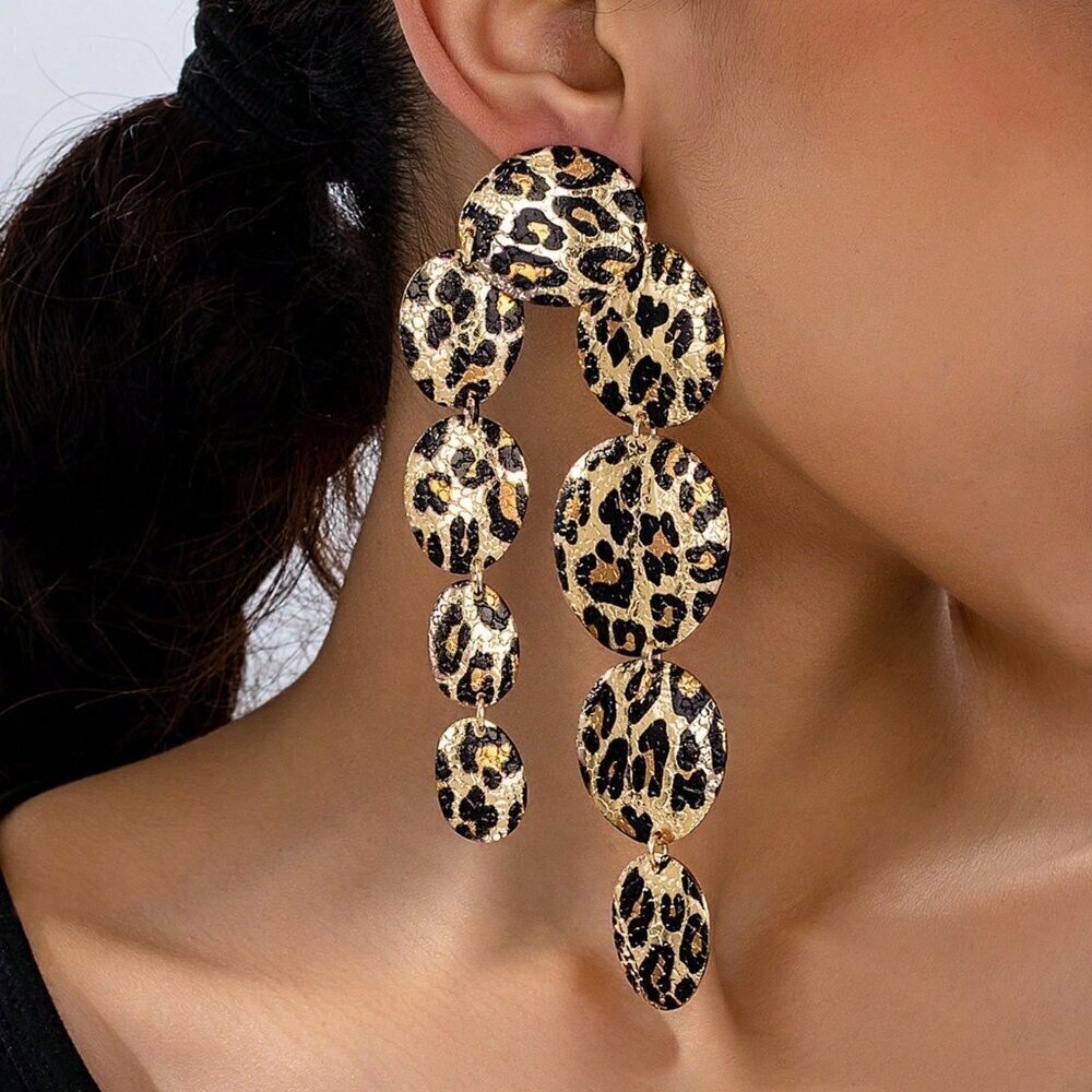 Yellow Gold Sexy Women's Oversized Exaggerated Round Cracked Patchwork Earrings - Picture 9 of 15